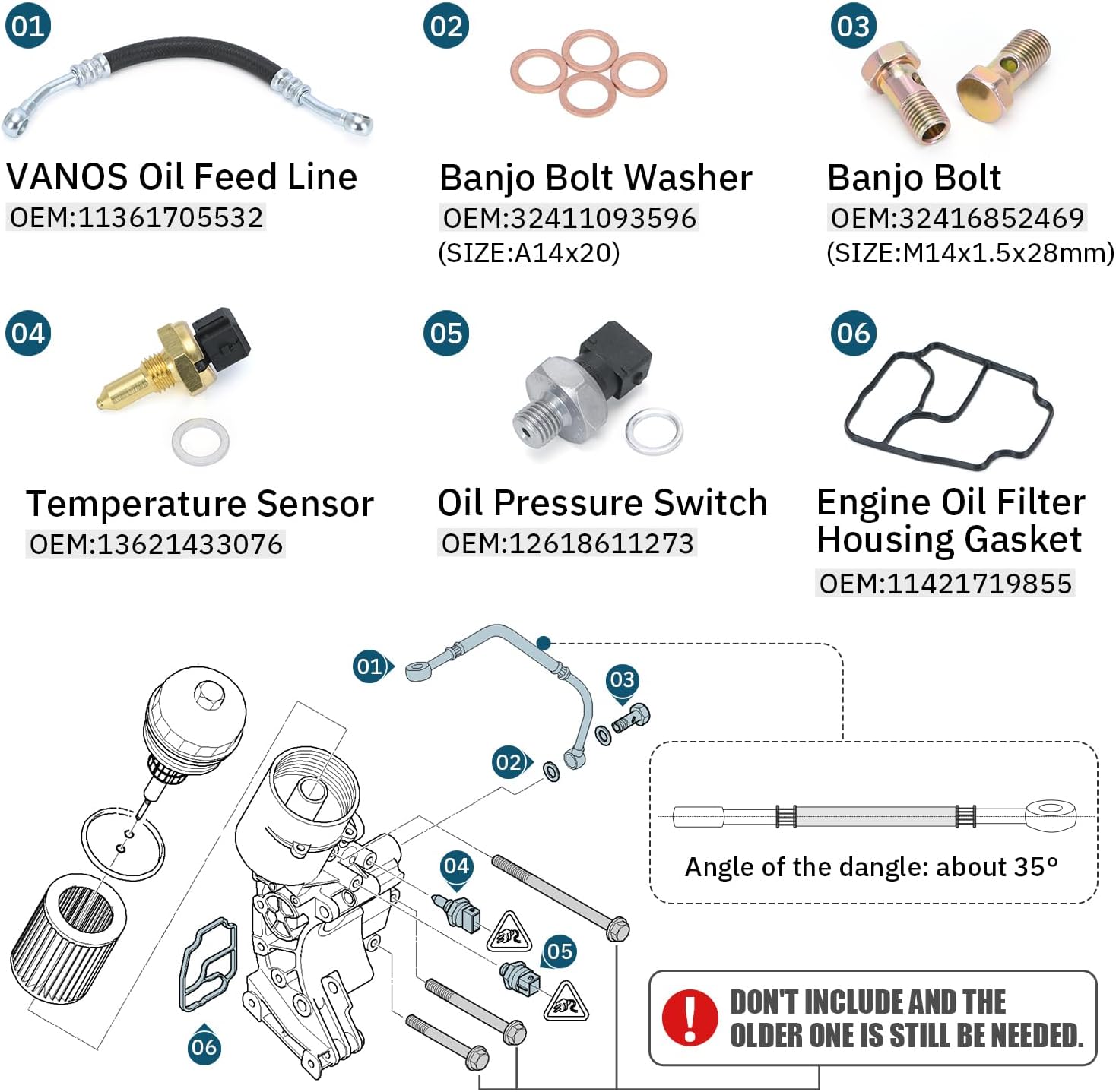 BRAND, CATEGORY, OIL FILTERS, PQY, Engine Oil Filter Housing Seal Kit Replacement for BMW E46 E39 E53 E85 325Ci 530i X5 Z3