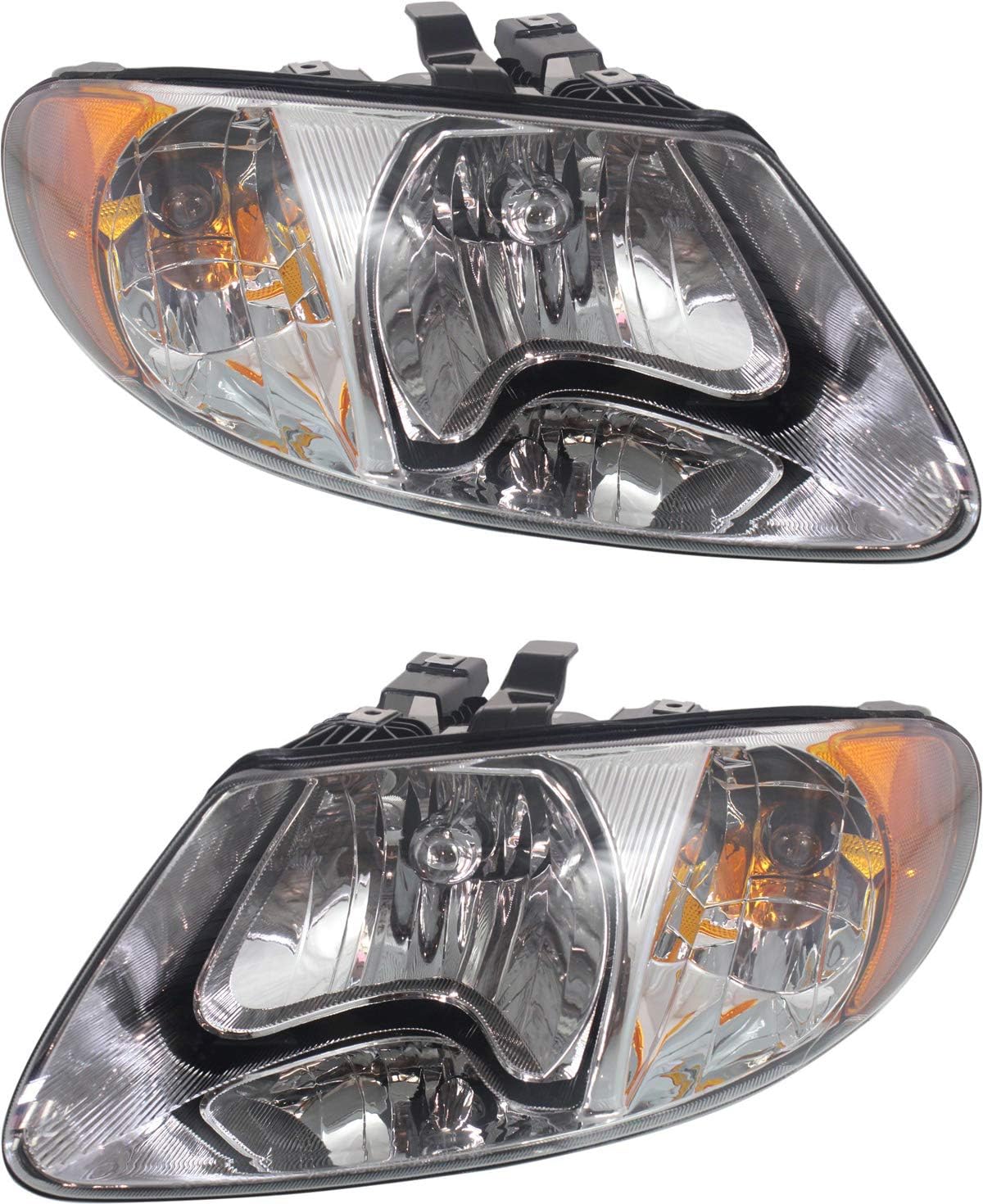 BRAND, CATEGORY, EVAN FISCHER, HEADLIGHT ASSEMBLIES, Evan Fischer Driver and Passenger Side Headlight Set of 2 Compatible with 2001-2007 Dodge Grand Caravan, 2001-2007 Caravan, Fits 2001-2007 Chrysler Town & Country & 2001-2003 Voyager -