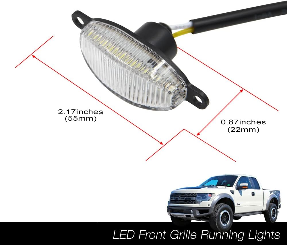 BRAND, CATEGORY, GRILLES, NJSBYL, F150 LED Front Grille Running Light Kits for 2010-2014 Ford F150 SVT Raptor Pick Up 2017-2019 Ford Raptor Front Grille Driving Light Kits Lamps F-150 Clear Lens White SMD LED Lights