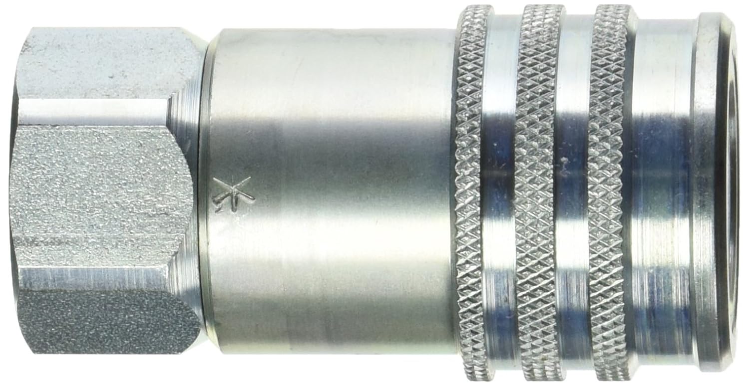 BRAND, CATEGORY, FITTINGS, PARKER HANNIFIN, FEM-501-10FO-NL Series FEM Steel Non-Spill Flush Face Hydraulic Quick Coupler, Push-to-Connect, 1/2" Body Size, 7/8"-14 UNF Port End, 2.96" Length