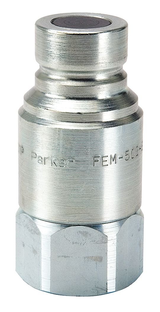 BRAND, CATEGORY, FITTINGS, PARKER HANNIFIN, FEM-502-10FO Series FEM Steel Non-Spill Flush Face Hydraulic Quick Nipple, Push-to-Connect, 1/2" Body Size, 7/8"-14 UNF Port End, 2.77" Length