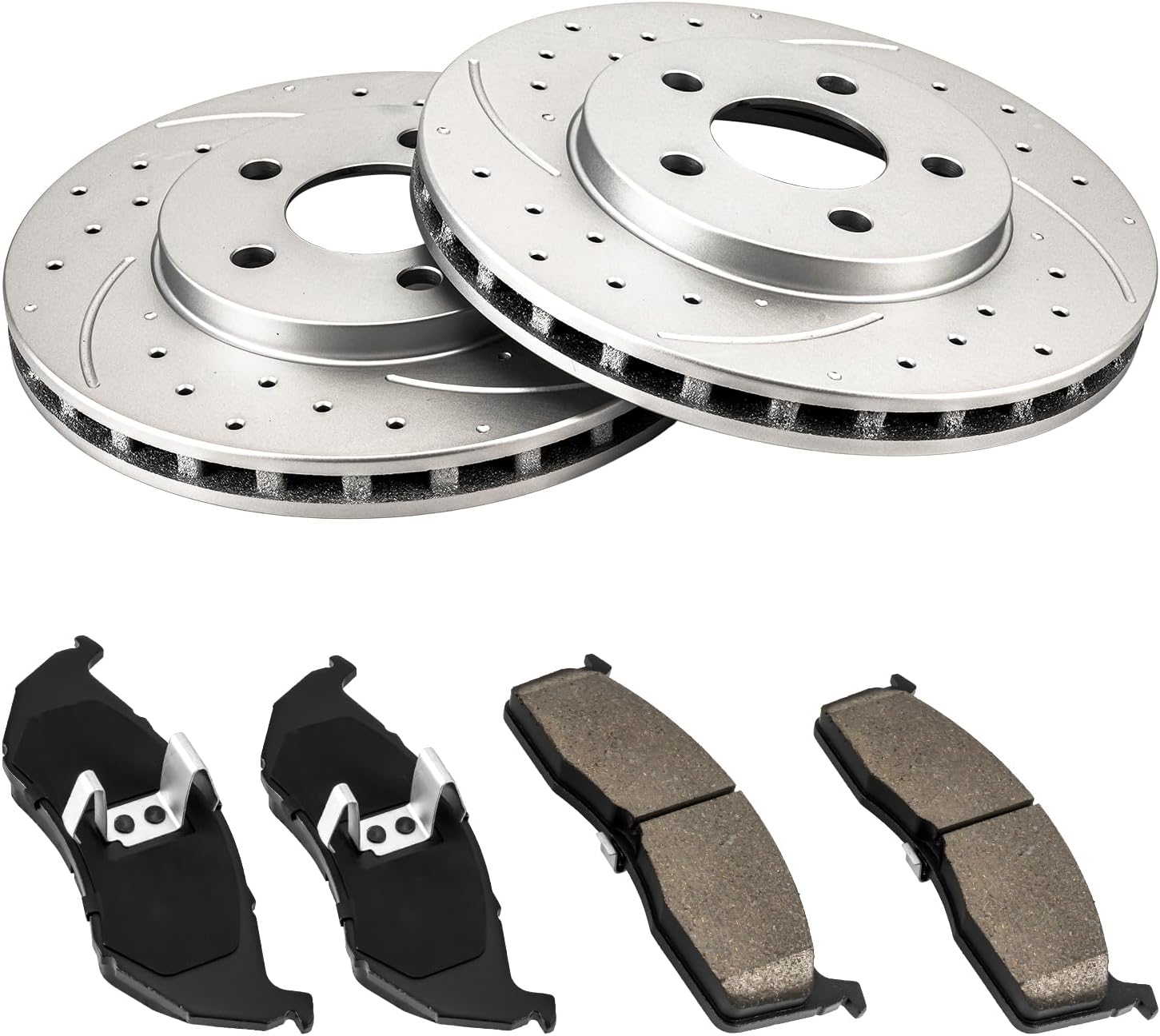 BRAKE KITS, BRAND, CATEGORY, TORCHBEAM, Front Brake Rotors and Pads kit Torchbeam replacement for 1996-2000 Grand Caravan, 1996-2000 Caravan, 1996-2000 Town & Country, 5371+D591 Drilled and Slotted Brake Rotors Ceramic Brake Pads