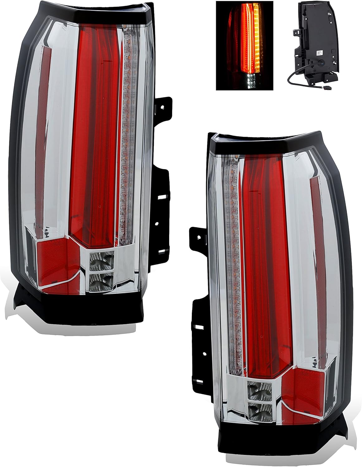 BRAND, CATEGORY, SPPC, TAIL LIGHT ASSEMBLIES, GMC Yukon LED Taillight All Chrome Assembly Set (Pair) Driver Left and Passenger Right Side Replacement