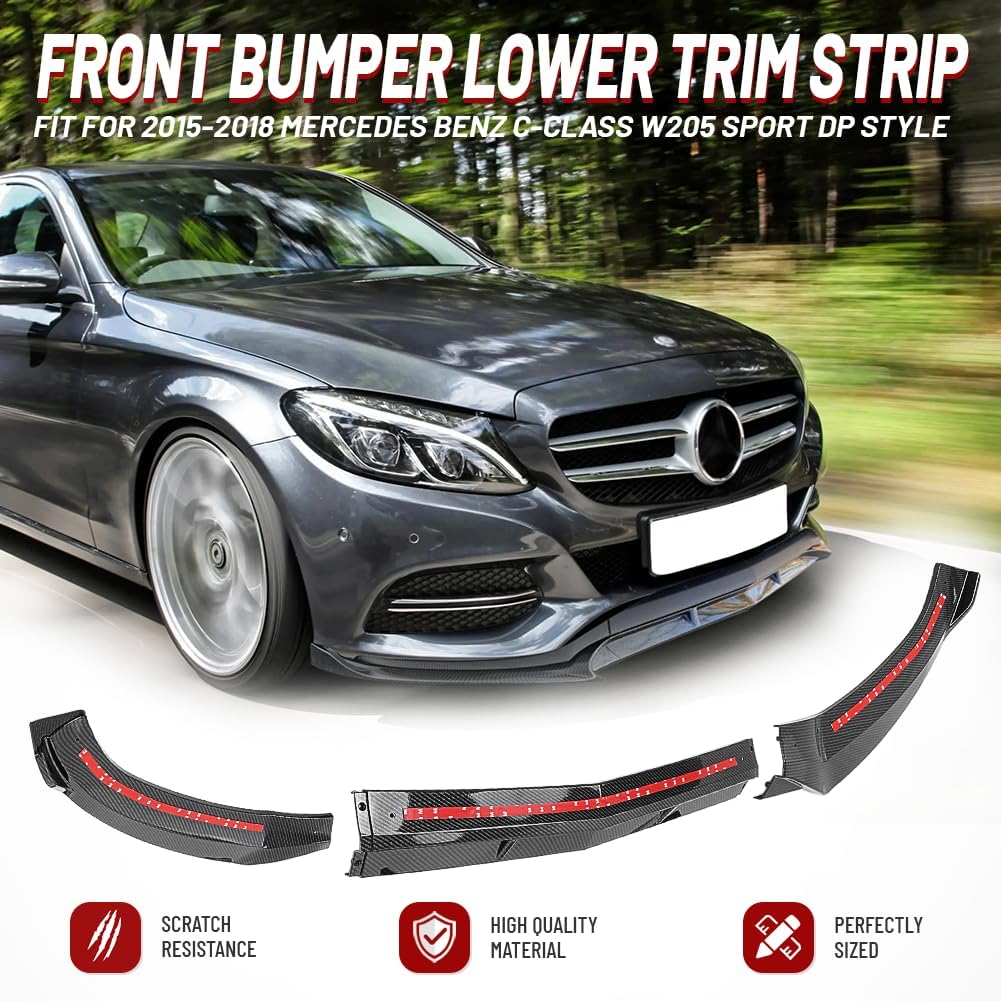 AIR DAMS, BRAND, CATEGORY, GZYF, GZYF Front Bumper Lip Chin ABS Spoiler Splitter Diffuser Protector Body Kit For 2015-18 Benz C-Class W205 Sport DP Style, Carbon Fiber