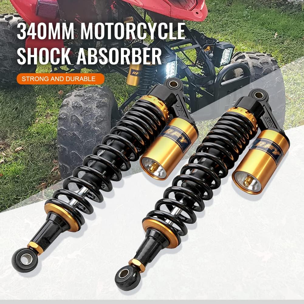 BRAND, CATEGORY, GZYF, SHOCKS, GZYF Pair 340mm Universal Motorcycle Rear Air Shock Absorbers Fit for Honda for Suzuki for Yamaha for Kawasaki ATV Go Kart Quad Dirt Sport Bikes,Black & Gold