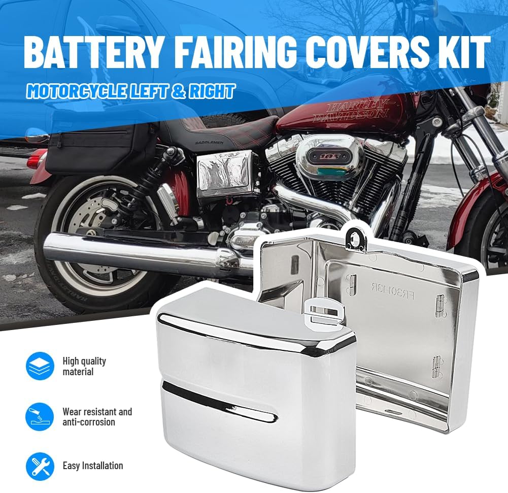 BATTERIES, BRAND, CATEGORY, GZYF, GZYF Side Battery Cover Compatible with Harley Dyna Low Rider FXDL, Fat Bob FXDF, Street Bob FXDB, Super Glide FXD, Wide Glide FXDWG, Switchback FLD 2006-2017, Chrome