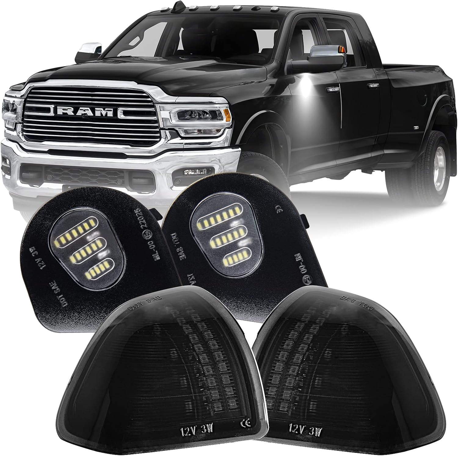 BRAND, CATEGORY, GEMPRO, LICENSE PLATE LIGHTS, Gempro 6PCS LED Side Mirror Turn Signals Puddle Lights Kits & License Plate Lamps Assembly for 2010-2018 Ram 1500 2500 3500, 6000K White