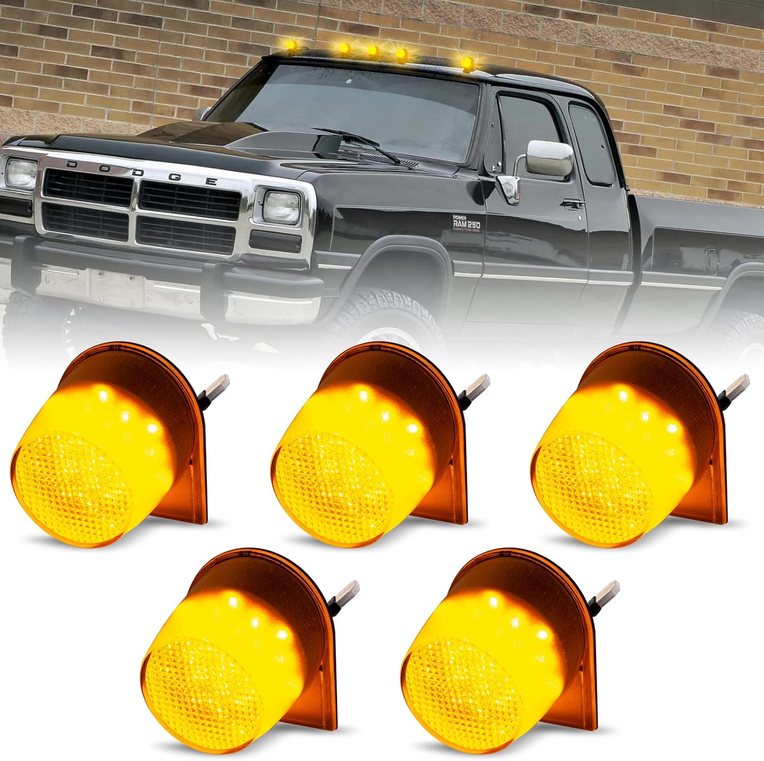 BRAND, CATEGORY, GEMPRO, SIDE MARKER ASSEMBLIES, Gempro LED Cab Roof Marker Lights Top Clearance Running Lights for DODGE W100 150 250 350 D100 150 250 350 Cab Marker Lamps, 5PCS (White Led)