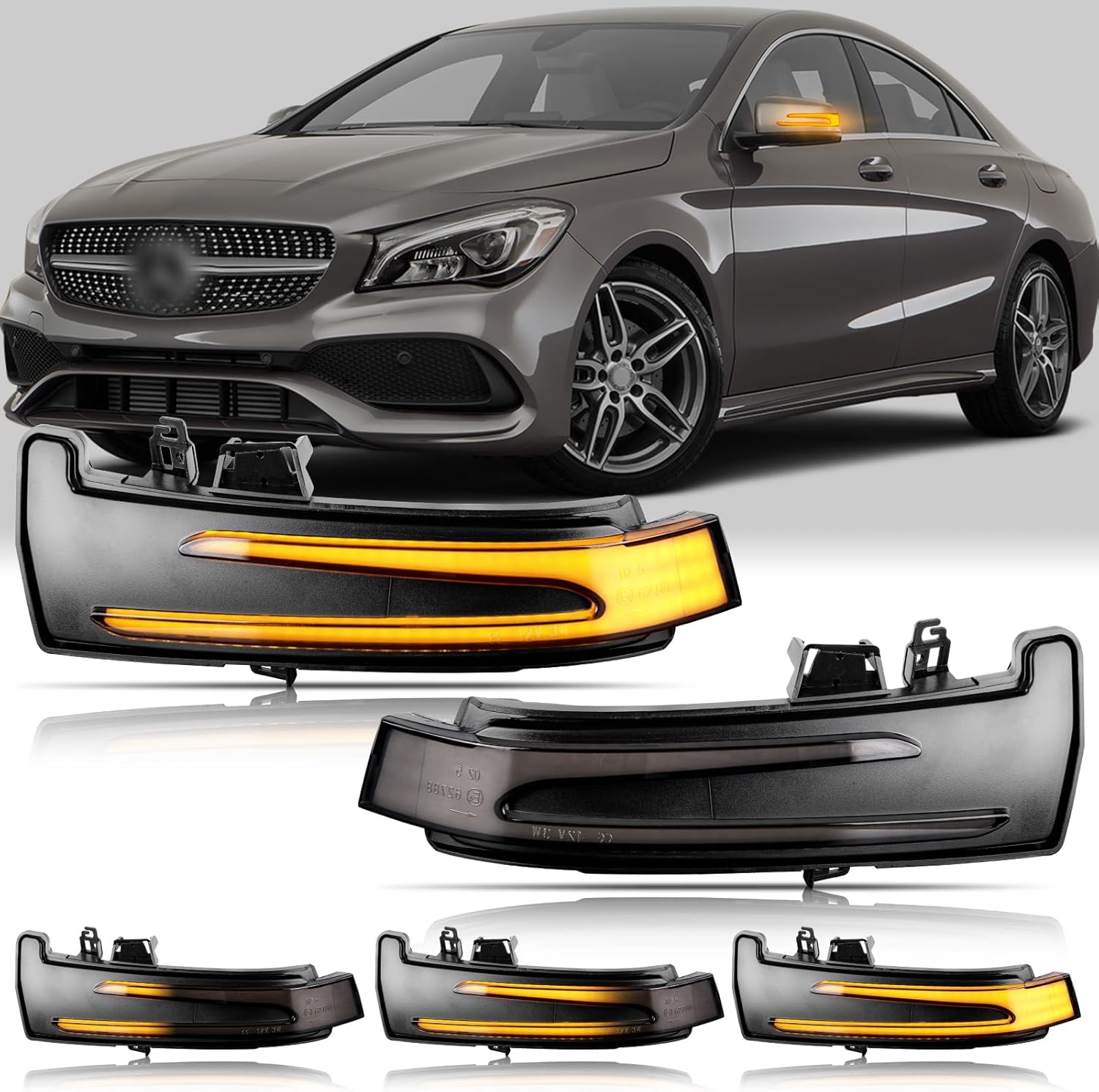 BRAND, CATEGORY, GEMPRO, SIDE MARKER & TURN SIGNAL COMBOS, Gempro LED Sequential Amber Side Mirror Marker Turn Signal Lights for Mercedes Benz W204 W176 W212 W246 CLA A B C E S GLA GLK CLS Class, Smoked Len