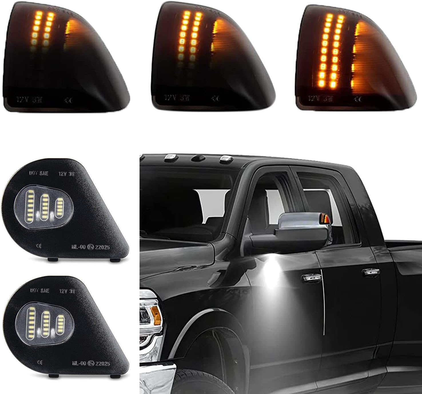 BRAND, CATEGORY, GEMPRO, SIDE MARKER ASSEMBLIES, Gempro LED Sequential Side Mirror Turn Signals Puddle Lights Sets Assembly for 2010-2018 Dodge Ram 1500 2500 3500 4500 5500 Towing Mirror Lamps 4PCS