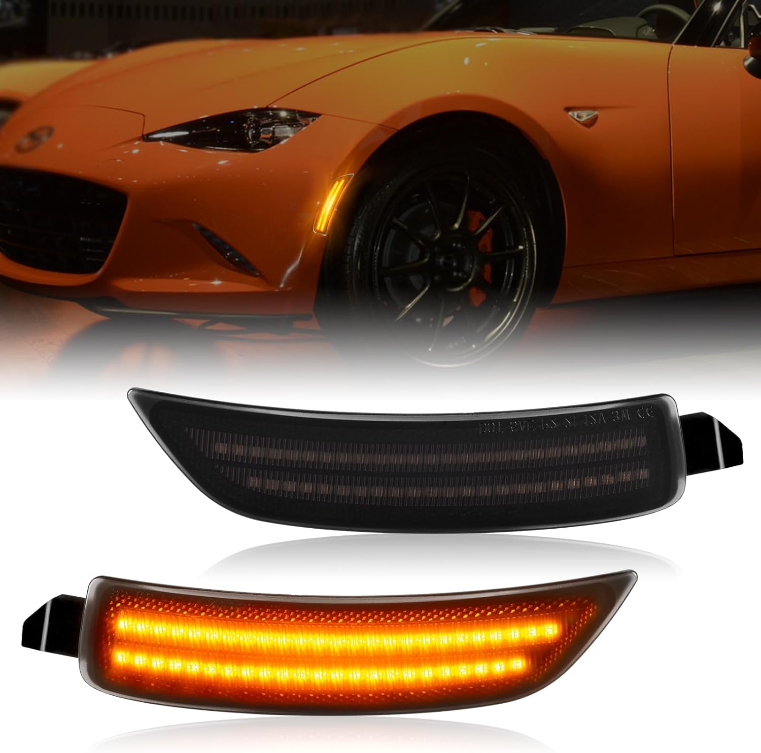 BRAND, CATEGORY, GEMPRO, SIDE MARKER ASSEMBLIES, Gempro LED Side Marker Lights Rear Red Bumper Fender Marker Lamps for 2016-2023 Mazda MX-5 Miata ND Reflectors Smoked Len, 2PCS