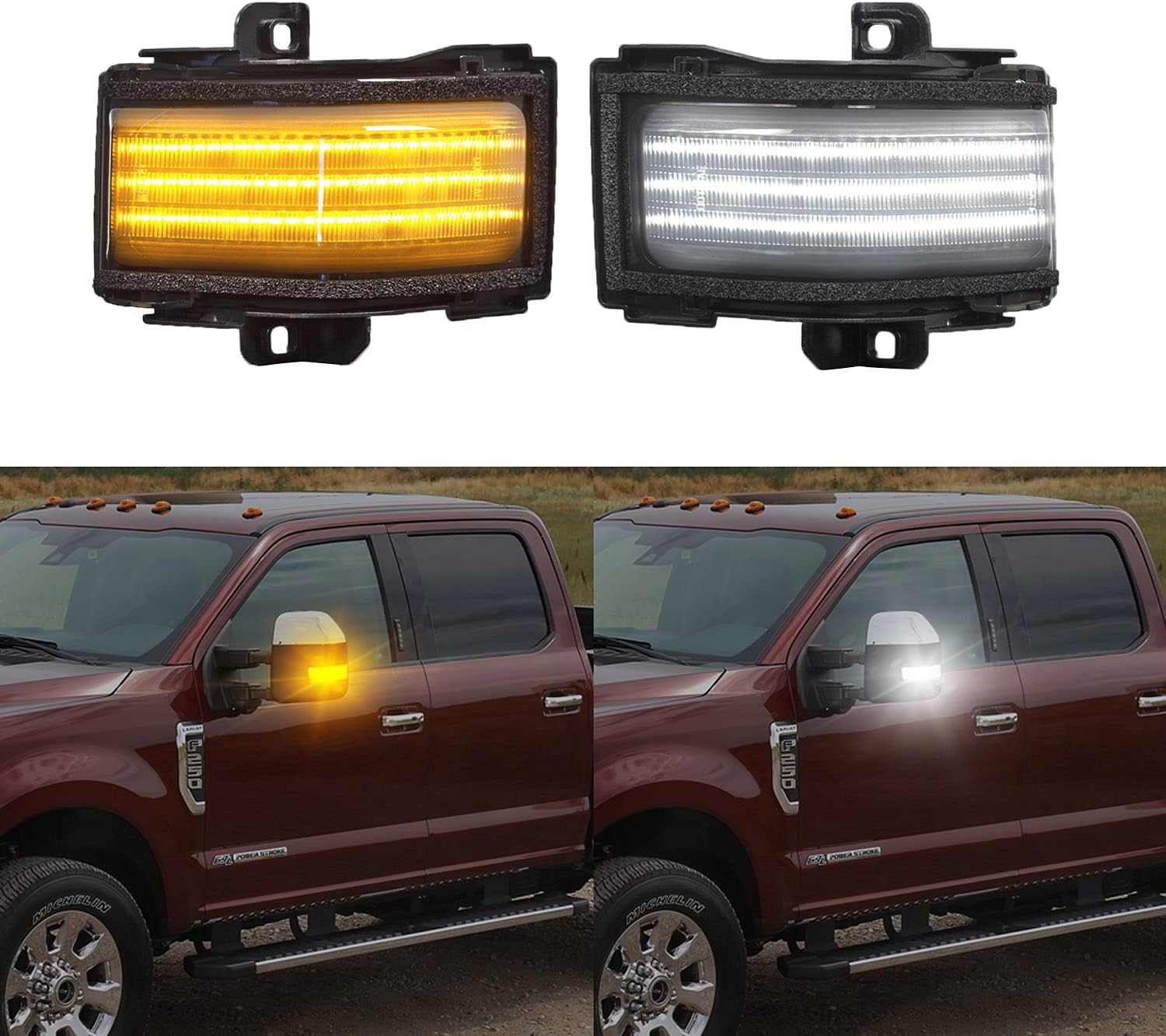 BRAND, CATEGORY, GEMPRO, SIDE MARKER & TURN SIGNAL COMBOS, Gempro LED Side Mirror Marker Lights Switchback & Sequential Turn Signal Lamps Smoked Towing Mirror Replacement for 2017-2021 Ford F250 F350 F450 Super Duty, 2 Packs