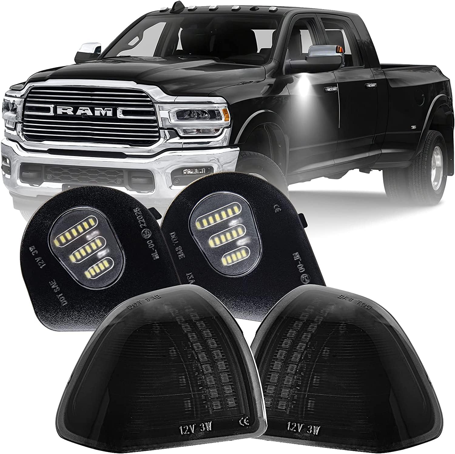 BRAND, CATEGORY, GEMPRO, TOWING MIRRORS, Gempro LED Side Mirror Turn Signals Puddle Lights Kits Assembly for 2010-2018 Dodge Ram 1500 2500 3500 4500 5500 Towing Mirror Lamps 4PCS