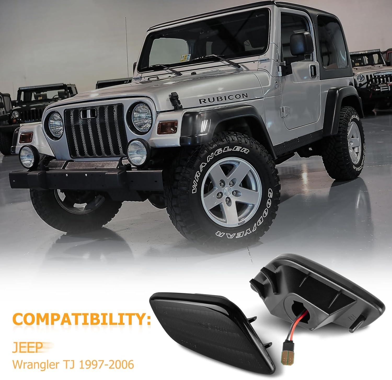 BRAND, CATEGORY, GEMPRO, SIDE MARKER & TURN SIGNAL COMBOS, Gempro Led Sequential Front Turn Signal Lights White DRL for 1997-2006 Jeep Wrangler TJ Smoked Len