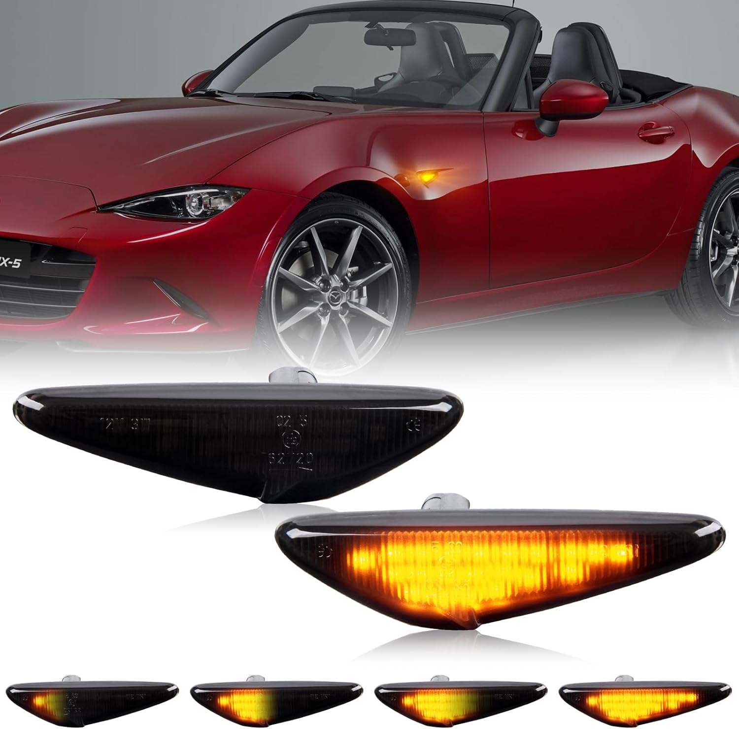 BRAND, CATEGORY, GEMPRO, SIDE MARKER & TURN SIGNAL COMBOS, Gempro Sequential Amber LED Side Marker Lights Turn Signal Lamps for 2016-2023 Mazda MX-5 Miata, 2009-2012 Mazda RX-8, 2017-2020 Fiat 124 Spider Smoke Len, 2PCS