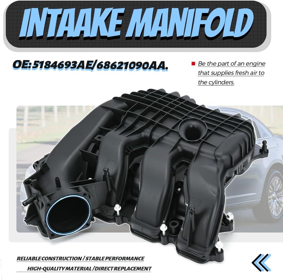 BRAND, CATEGORY, INTAKE MANIFOLDS, PQY, Intake Manifold Replaces 05184693AE Compatible with Jeep Dodge RAM Chrysler 2011-2020 3.6L V6 Vehicles - 200 300 Grand Cherokee Journey Grand Caravan Town and Country Avenger