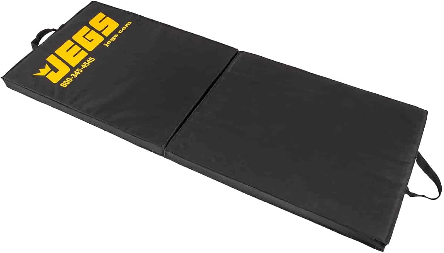 BRAND, CATEGORY, FLOOR & PARKING MATS, JEGS, JEGS Foldable Pit Mat - 48" x 18" Unfolded Work Pad, 24" x 18" Folded Mechanics Pad - 1.5" Thick Foam Padding, Heavy-Duty Stain & Tear Resistant Fabric, Built-In Carry Handle, Black Mechanic Mat