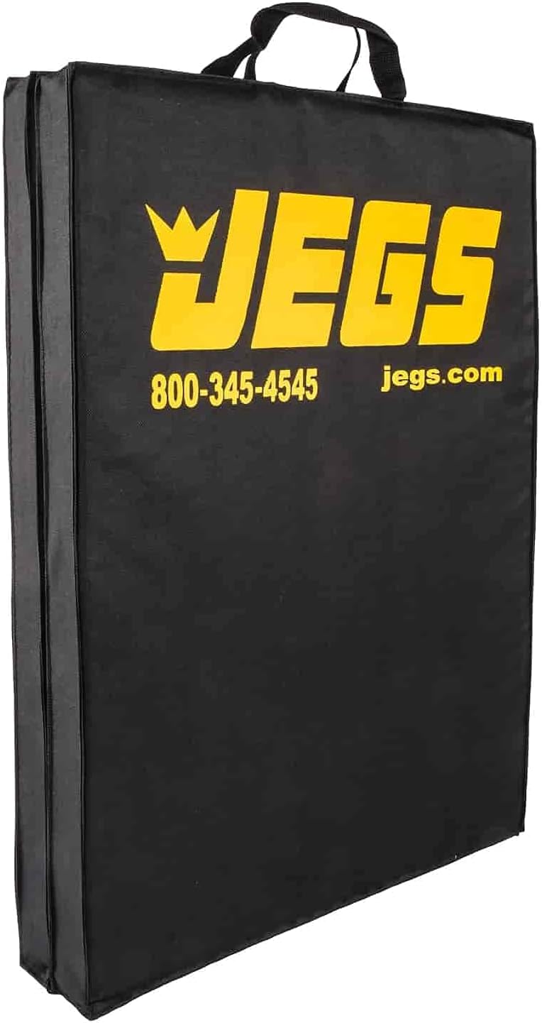 BRAND, CATEGORY, FLOOR & PARKING MATS, JEGS, JEGS Foldable Pit Mat - 48" x 18" Unfolded Work Pad, 24" x 18" Folded Mechanics Pad - 1.5" Thick Foam Padding, Heavy-Duty Stain & Tear Resistant Fabric, Built-In Carry Handle, Black Mechanic Mat