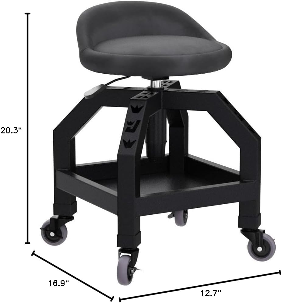 BRAND, CATEGORY, JEGS, ROLLER SEATS, JEGS Heavy-Duty Swivel Shop Stool | 330 lb. Capacity | Steel Frame | Black Powder Coat Finish | 22 in. to 27.50 in. Height Adjustment | 16 in. Foam-Padded Seat w/360 Degree Swivel