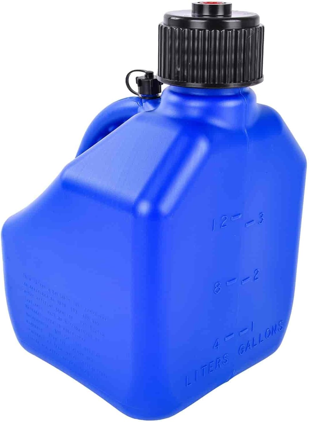 BRAND, CATEGORY, GAS CANS, JEGS, JEGS Square Blue Jug | 3-Gallon Capacity | Contoured Handle | Exterior Fluid Level Markings | Leak-Free Seal | Unbreakable Cap | Made In USA