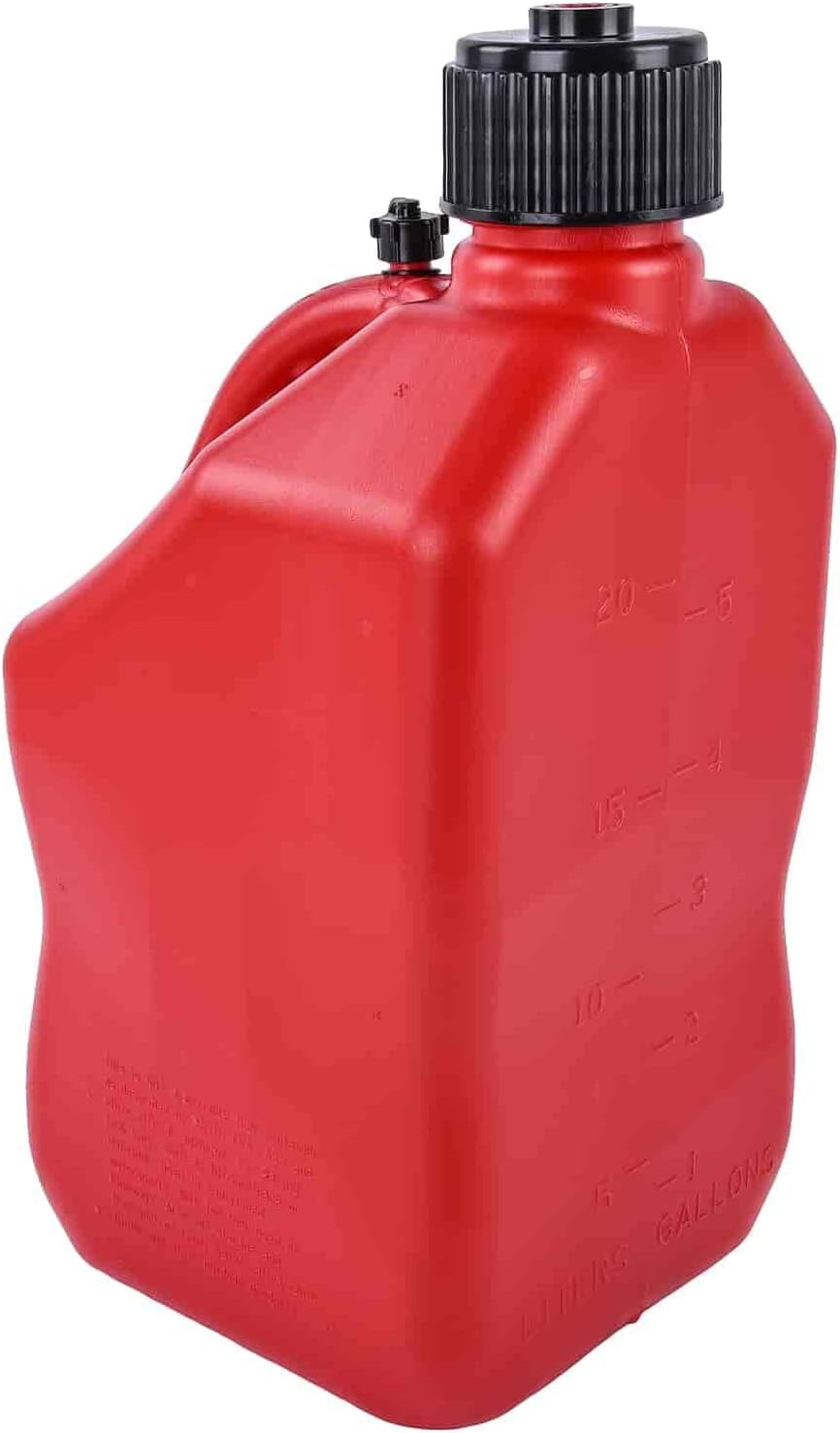 BRAND, CATEGORY, GAS CANS, JEGS, JEGS Square Red Jug | 5-Gallon Capacity | Contoured Handle | Exterior Fluid Level Markings | Leak-Free Seal | Unbreakable Cap | Made In USA