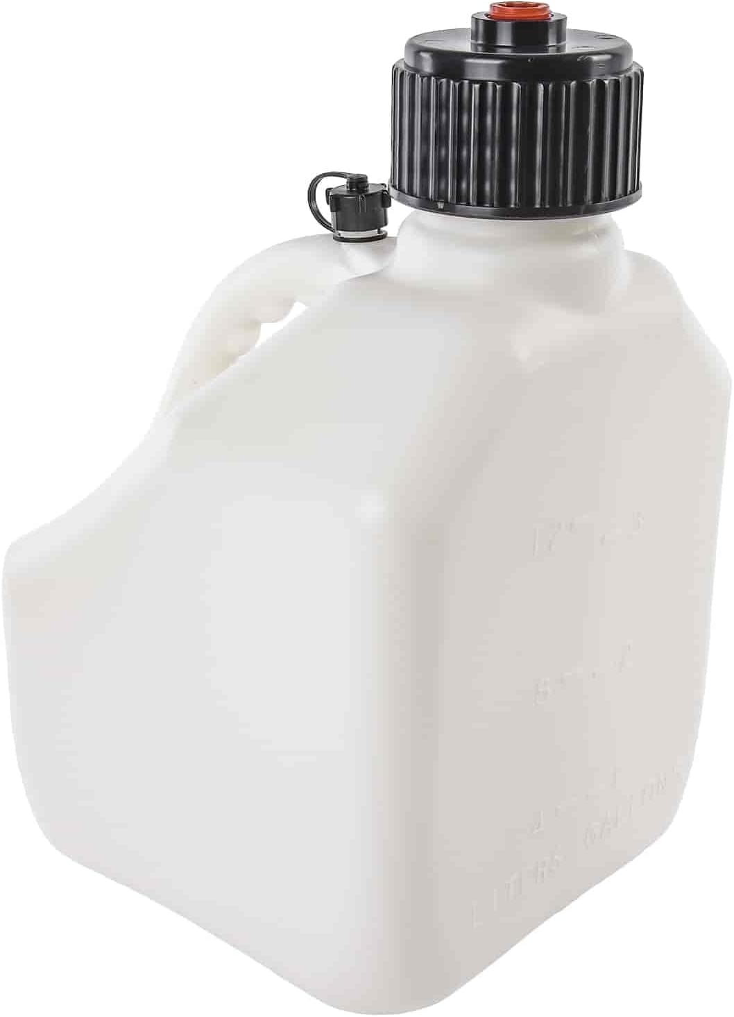 BRAND, CATEGORY, GAS CANS, JEGS, JEGS Square White Jug | 3-Gallon Capacity | Contoured Handle | Exterior Fluid Level Markings | Leak-Free Seal | Unbreakable Cap | Made In USA