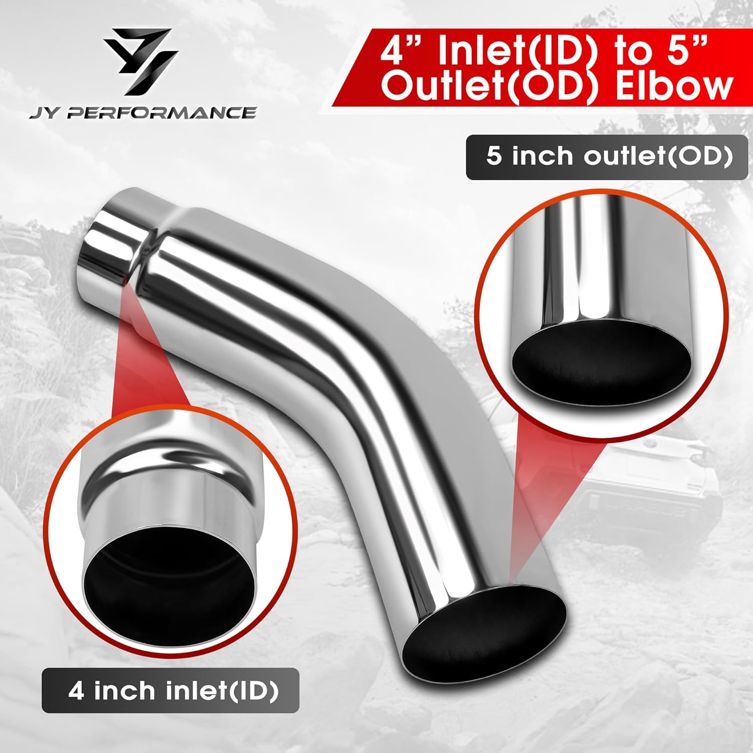 BRAND, CATEGORY, EXHAUST PIPES & TIPS, JY PERFORMANCE, JY PERFORMANCE 4 Inch (ID) Diesel Exhaust Tip Elbow Tip 4'' Inlet 5'' Outlet 23'' Long Chrome Turndown Exhaust Tip