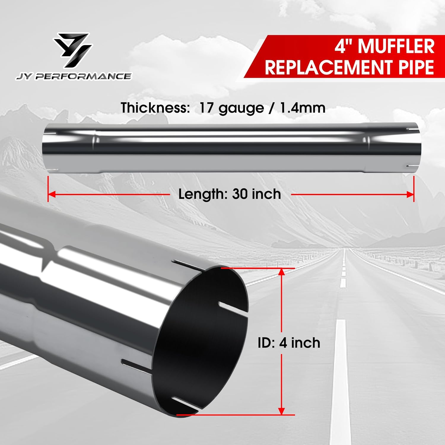 BRAND, CATEGORY, EXHAUST PIPES & TIPS, JY PERFORMANCE, JY PERFORMANCE 4 Inch T304 Stainless Steel Straight Exhaust Pipe 30" Length 4" Muffler Replacement Pipe