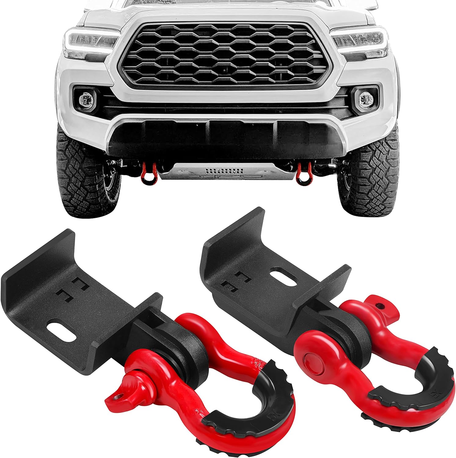 BRAND, CATEGORY, JY PERFORMANCE, TOW HOOKS, JY PERFORMANCE Front Demon Tow Hook Brackets with 3/4in Shackle D Rings Compatible with Fits for Toyota Tacoma 2009-2023