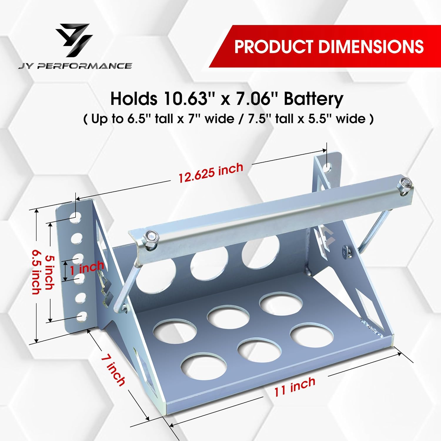 BRAND, CATEGORY, JY PERFORMANCE, TRAYS, JY PERFORMANCE Metal Battery Tray Box, Universal Metal Steel Bolt-in Battery Mounting Box Tray Bracket for Car Trailer Boat - Fits up to 10.63"×7.06"×7.5", Anti-Rust Corrosion-Black