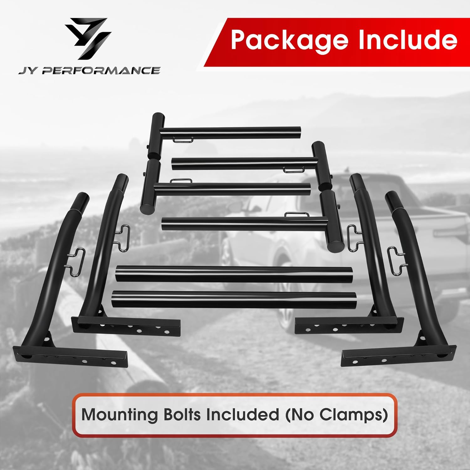 BRAND, CATEGORY, JY PERFORMANCE, LADDER RACKS, JY PERFORMANCE Truck Ladder Racks 800Ibs Capacity Extendable Pick-up Truck Bed Ladder Rack, Universal Heavy Duty (J-Bolt Clamps)