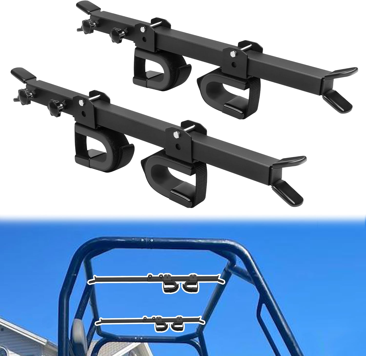 BRAND, CATEGORY, GUN RACKS & CLAMPS, JY PERFORMANCE, JY PERFORMANCE UTV Overhead Gun Holder, Adjustable Roof-Mounted Gun & Bow Rack Carrier Compatible with Most UTV, Polaris Can Am Honda Kawasaki