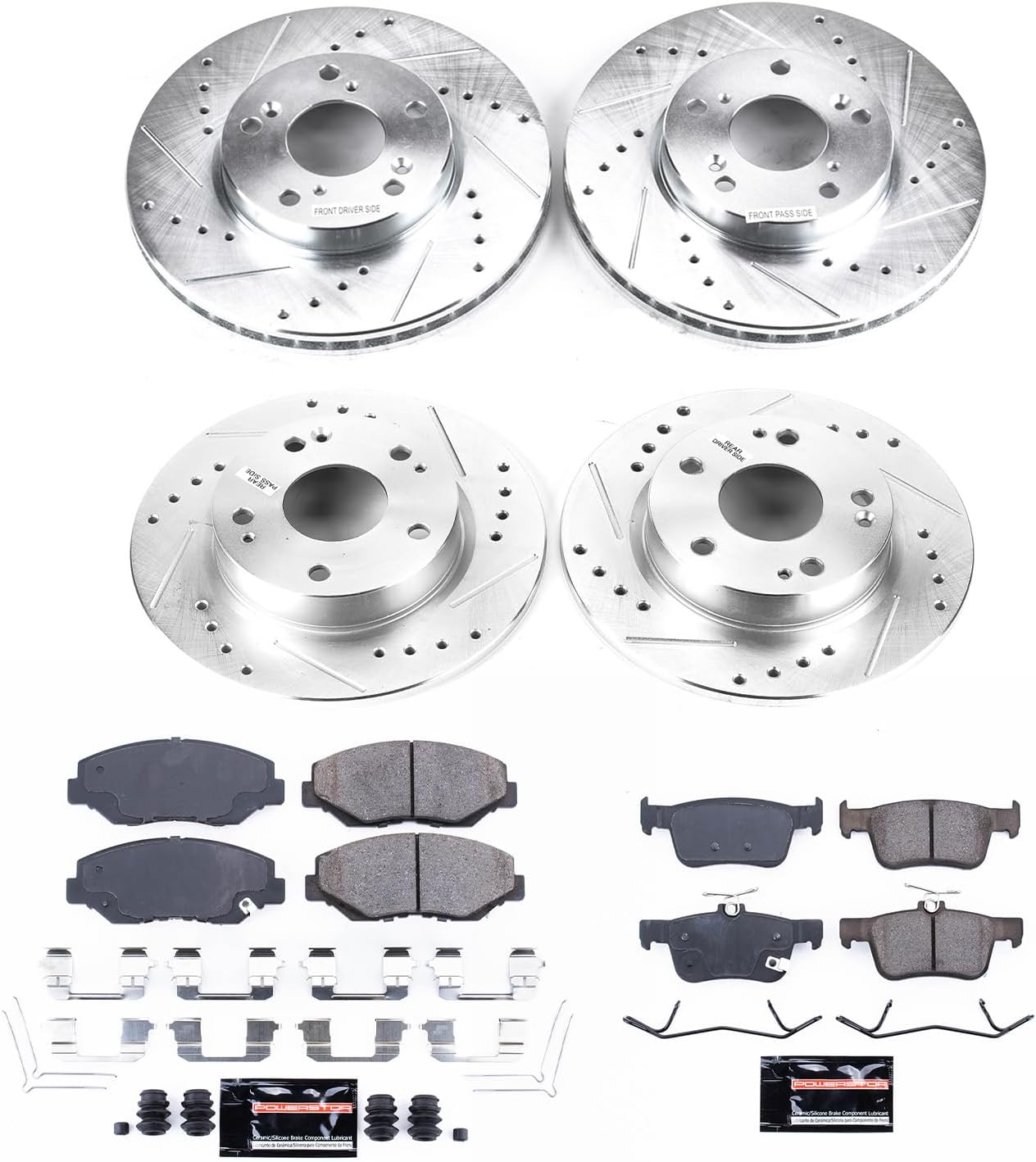 BRAKE KITS, BRAND, CATEGORY, POWER STOP, K7574 Front and Rear Z23 Carbon Fiber Brake Pads with Drilled and Slotted Brake Rotors Brake Kit For Honda Civic