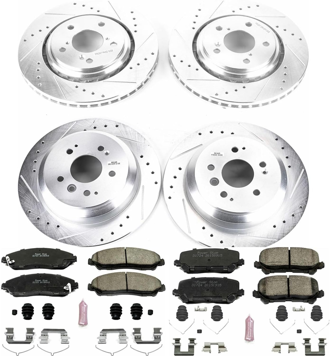 BRAKE KITS, BRAND, CATEGORY, POWER STOP, K7576 Front and Rear Z23 Carbon Fiber Brake Pads with Drilled and Slotted Brake Rotors Kit For 2016 2017 2018 2019 2020 2021 2022 Honda Pilot | 2017-2022 Honda Ridgeline