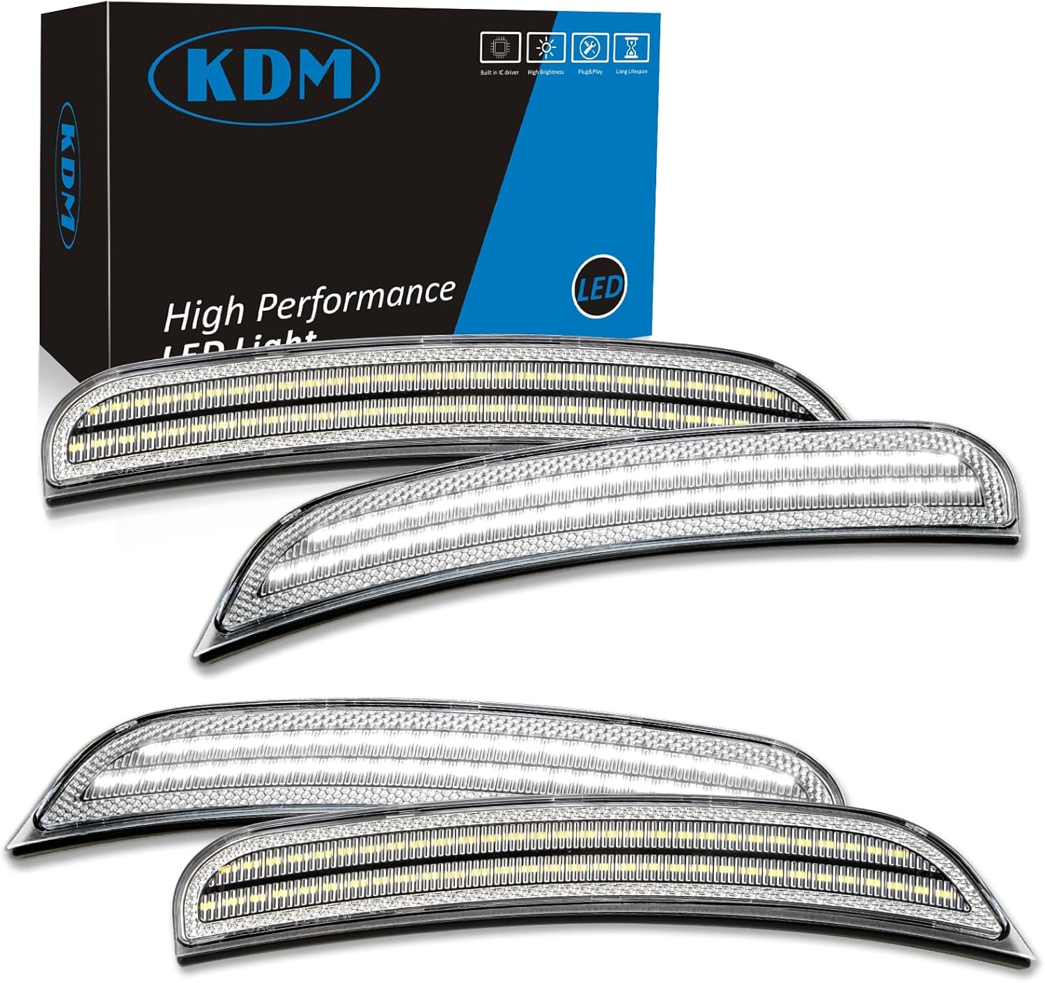 BRAND, CATEGORY, KDM, SIDE MARKER ASSEMBLIES, KDM Clear Lens LED Bumper Side Marker Reflectors Lights Dual Rows Bright White, Fit for 2015 2016 2017 2018 2019 2020 2021 2022 2023 2024 Chrysler 300,Front & Rear Fender Bumper Lamp,4Pcs Pack