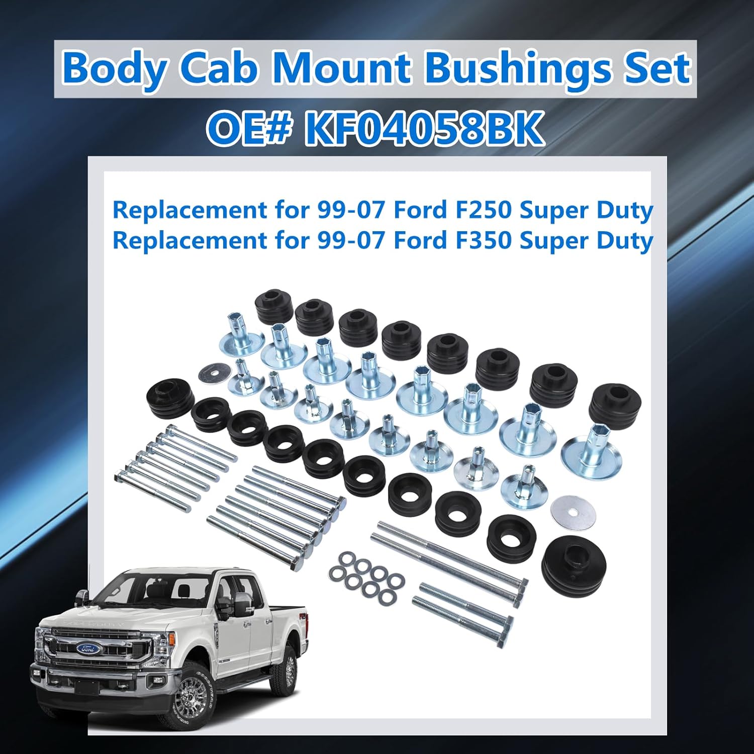 BODY BUSHINGS, BRAND, CATEGORY, WEONEFIT, KF04058BK Body Cab Mount Bushings Set Replacement for 1999-2007 Ford Super Duty F250 F350, with Steel Sleeves & Hardware