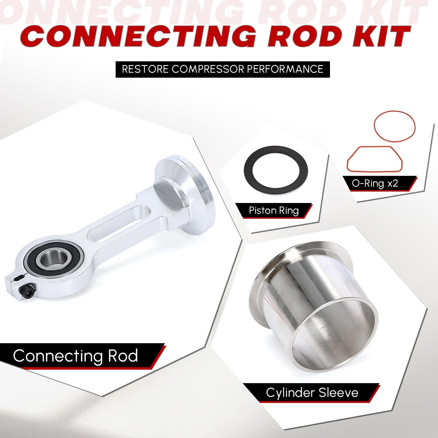 AIR COMPRESSOR REPLACEMENT PARTS, BRAND, CATEGORY, PQY, KK-4835 Compressor Piston Kit Connecting Rod Replacement Kit Compatible with Sears Craftsman Devildiss Dewalt Porter Cable Oil Free Air Compressor Pump