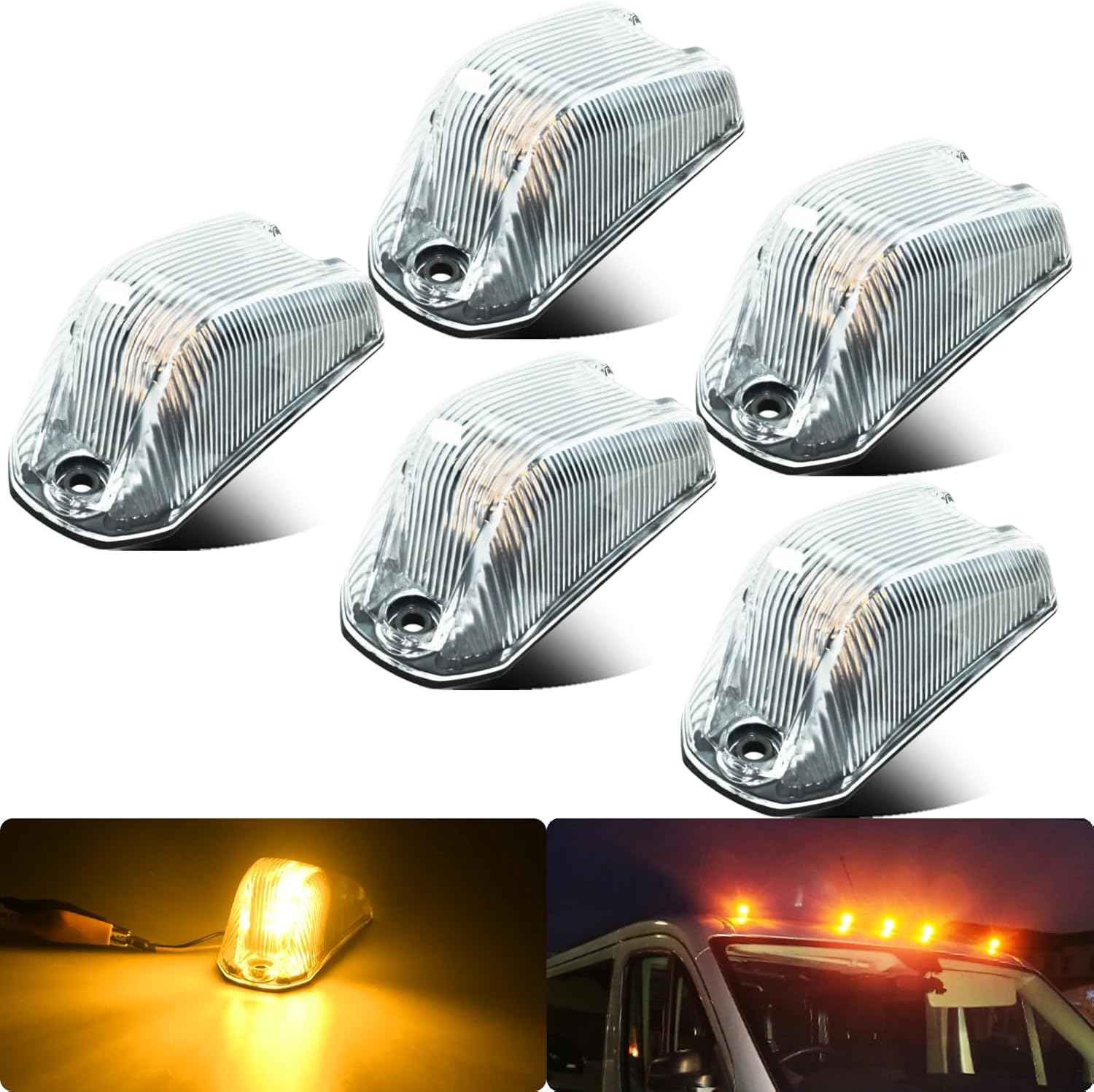 BRAND, CATEGORY, TOP CLEARANCE MARKER ASSEMBLIES, WAHMOTOTIN, LED Cab Roof Lights Amber Top Clearance Marker Lights Fit For 2014-2023 RAM PROMASTER 1500 2500 3500 Van,Waterproof IP67(Qty:5)