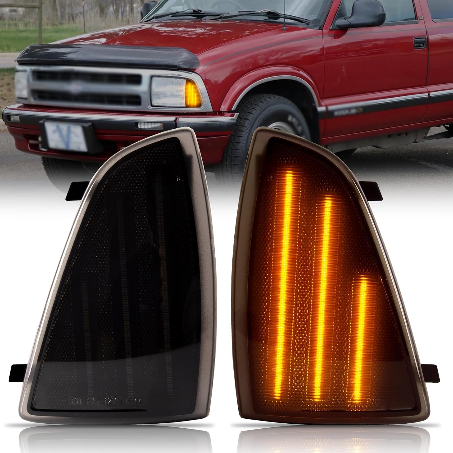 BRAND, CATEGORY, SIDE MARKER ASSEMBLIES, UNIONSTAR, LED Front Corner Light Side Marker Light Compatible with 1994-1997 Chevy Blazer S10, Driver & Passenger Side, Side Marker Turn Signal Corner Lamps，OEM Part Number: ‎‎GM2551140、GM2550140