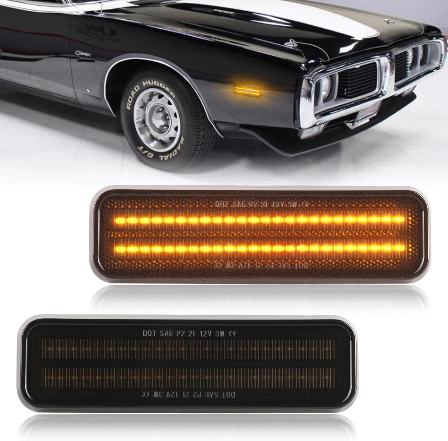 BRAND, CATEGORY, SIDE MARKER ASSEMBLIES, UNIONSTAR, LED Front Side Marker Light Amber Fender Side Marker Light for 1971-1974 Dodge Charger Plymouth Satellite，1981-1993 Dodge D150 D250 D350 W150 W250 W350 Dodge Ramcharger， OEM Front Sidemarker