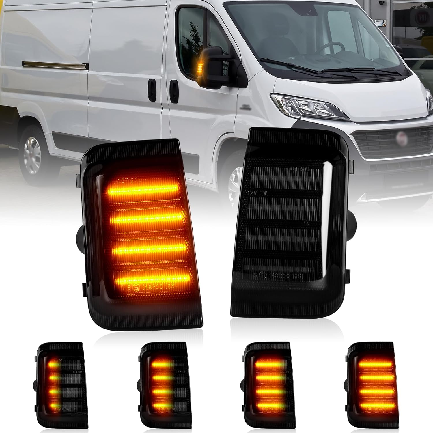 BRAND, CATEGORY, SIDE MARKER & TURN SIGNAL COMBOS, UNIONSTAR, LED Sequential Turn Signal Light Side Mirror Marker Light For 2014-2023 DODGE RAM PROMASTER 1500 2500 3500 Dynamic Amber Turn Signal Direction Indicator lamp Smoked Lens