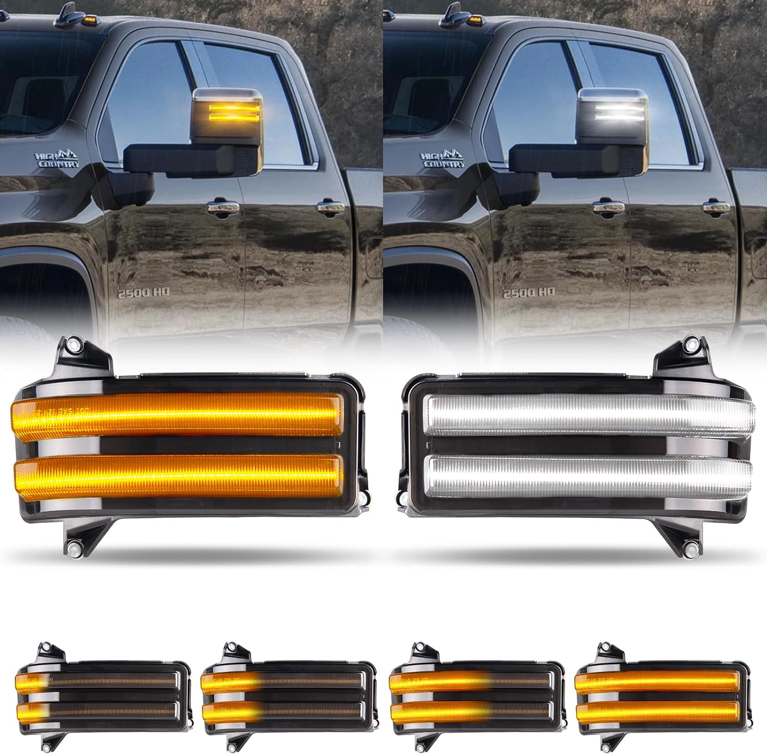 BRAND, CATEGORY, SIDE MARKER & TURN SIGNAL COMBOS, UNIONSTAR, LED Side Mirror Marker Light Sequential Turn Signal Light For 2020-2023 Chevy Silverado GMC Sierra 2500 3500 Switchback White & Dynamic Amber Turn Signal Direction Indicator lamp Smoke Lens