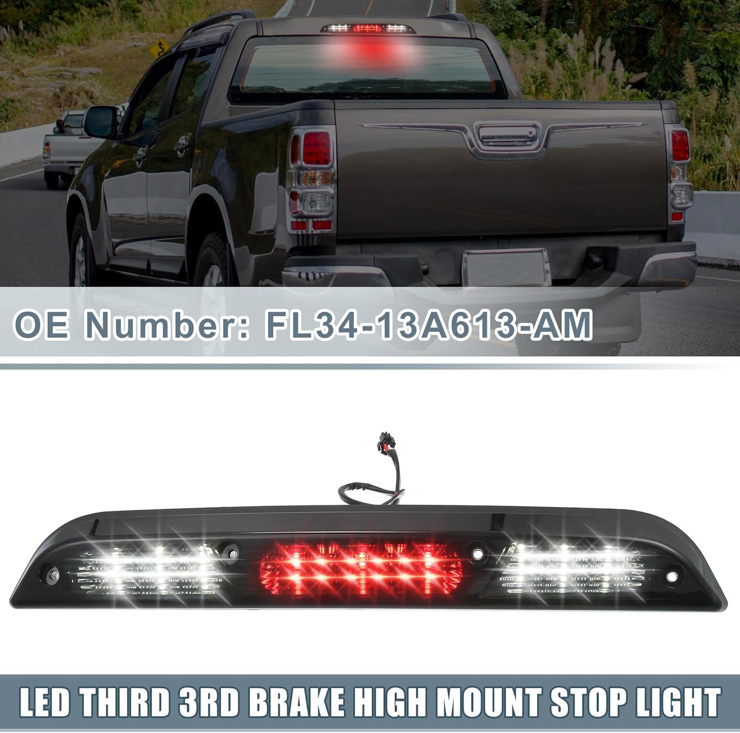 A ABSOPRO, BRAND, CATEGORY, HIGH MOUNT STOP LIGHTS, LED Third 3rd Brake High Mount Stop Light FL34-13A613-AM Brake Tail Cargo Light for Ford F150 2015-2020 Black Housing Smoked Lens