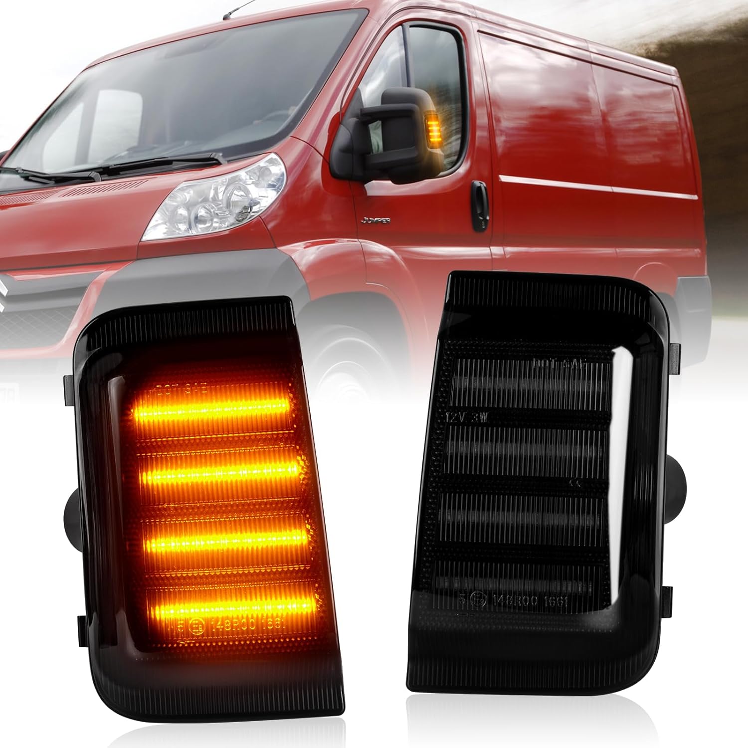 BRAND, CATEGORY, SIDE MARKER & TURN SIGNAL COMBOS, UNIONSTAR, LED Turn Signal Light Side Mirror Marker Light For 2014-2023 DODGE RAM PROMASTER 1500 2500 3500 Amber Turn Signal Direction Indicator lamp Smoked Lens