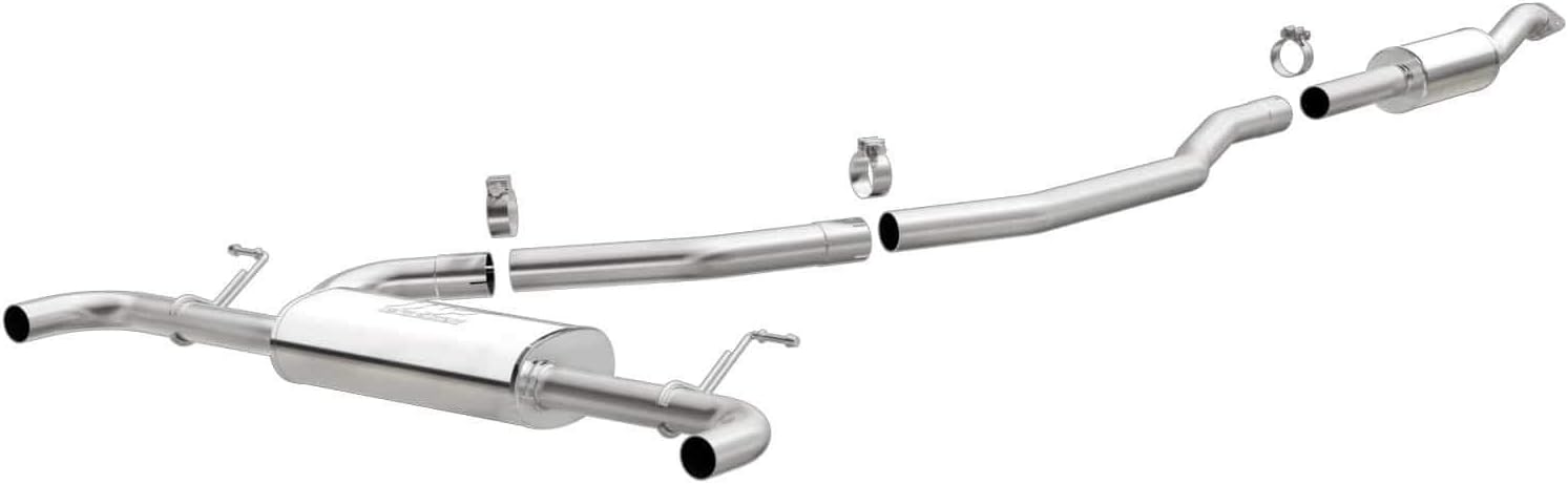 BRAND, CATALYTIC CONVERTERS, CATEGORY, MAGNAFLOW EXHAUST PRODUCTS, MagnaFlow Cat-Back Performance Exhaust System 15230 - Street Series, Stainless Steel 2.5in Main Piping, Dual Split Rear Exit, Polished Finish 2.25in Exhaust Tip - Domestic Vehicle Exhaust Kit