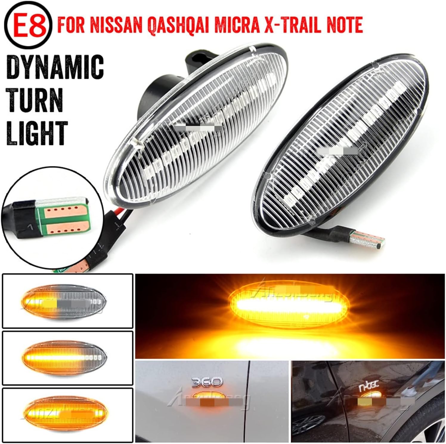 BRAND, CATEGORY, SIDE MARKER ASSEMBLIES, WINDTALKER, Mirror Indicator 2Pcs Car Side Turn Signal Lamp Fender Marker Lights Cover for Cube Juke Leaf Note MIcra March Juke