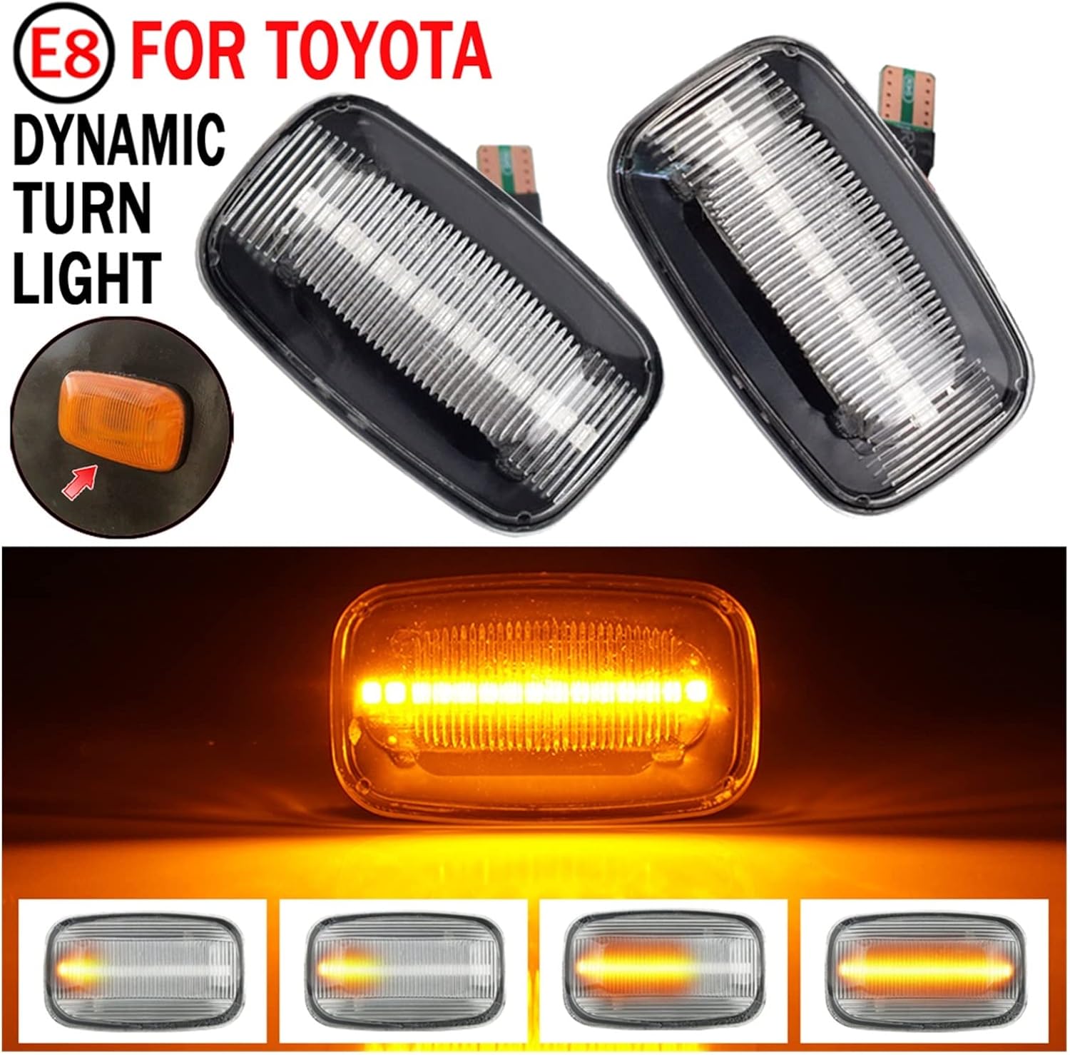 BRAND, CATEGORY, SIDE MARKER ASSEMBLIES, WINDTALKER, Mirror Indicator 2Pcs Dynamic Side Marker Fender Lights Flowing Turn Signal Light Side for Land Cruiser 70 80 100 Series