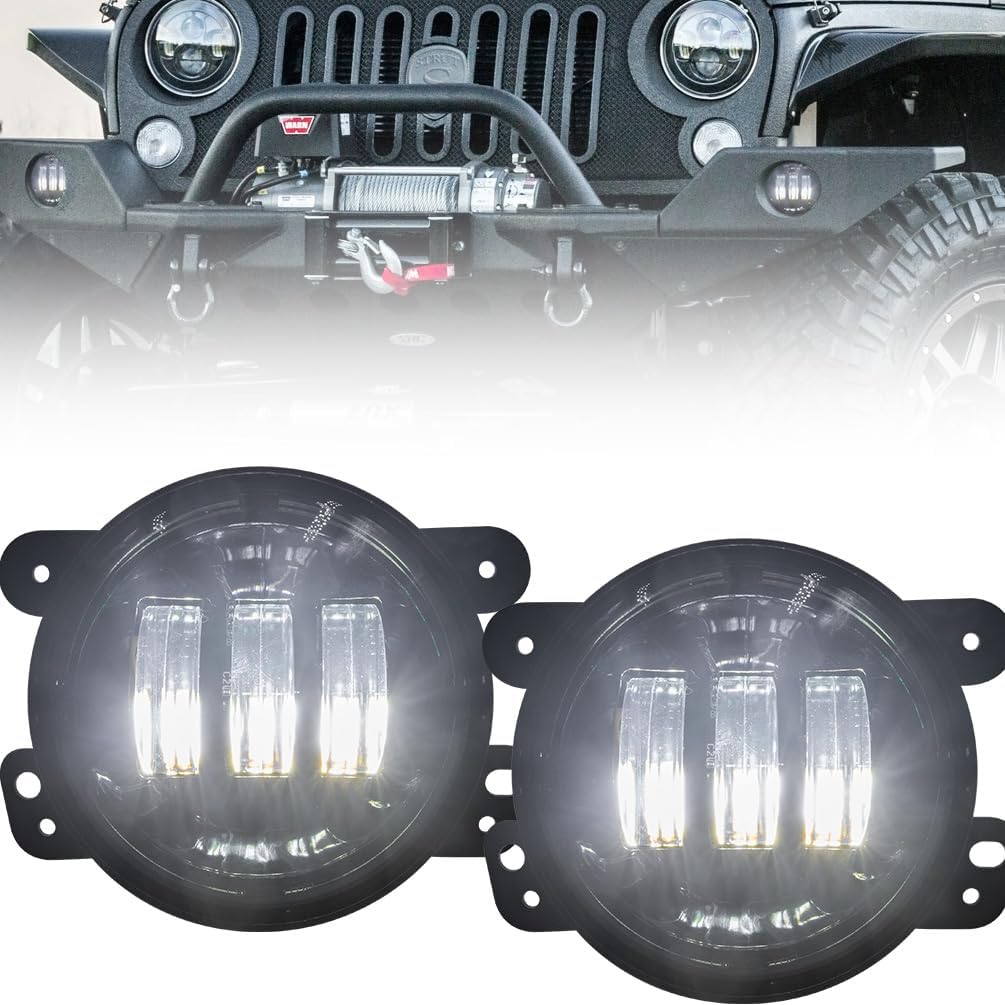 BRAND, CATEGORY, DRIVING, FOG & SPOT LIGHTS, NJSBYL, NJSBYL 4“ Inch 30W LED Fog Light DRL Light For J.EEP Wrangler 1997-2017 TJ LJ JK JKU Rubicon Sahara Hummer H1 H2 Off-road Dodge Front Bumper Off DOT Road Lights