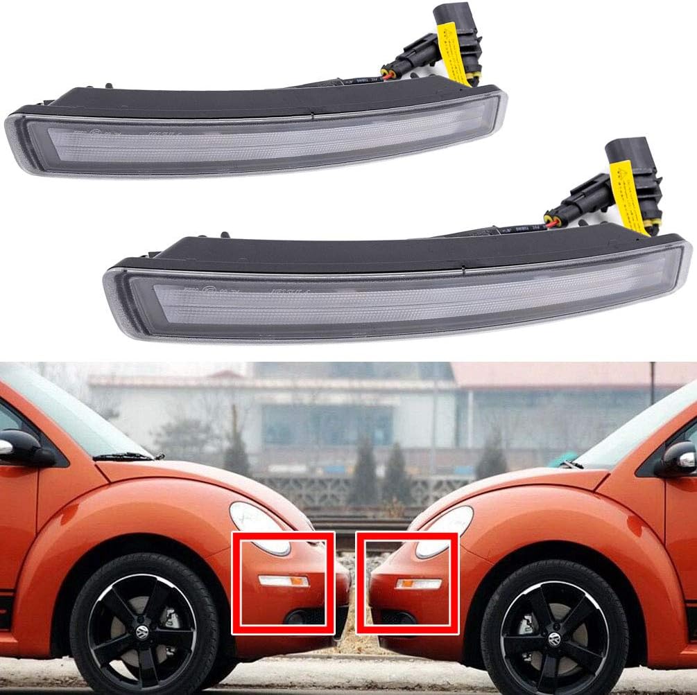 BRAND, CATEGORY, LIGHTING ASSEMBLIES & ACCESSORIES, NJSBYL, NJSBYL Clear Lens LED Daytime Running Lights for Beetle 2006 2007 2008 2009 2010 V-W Beetle Amber/White LED Turn Signal/Parking Light Kits Lamps Powered by High Power LED Lights