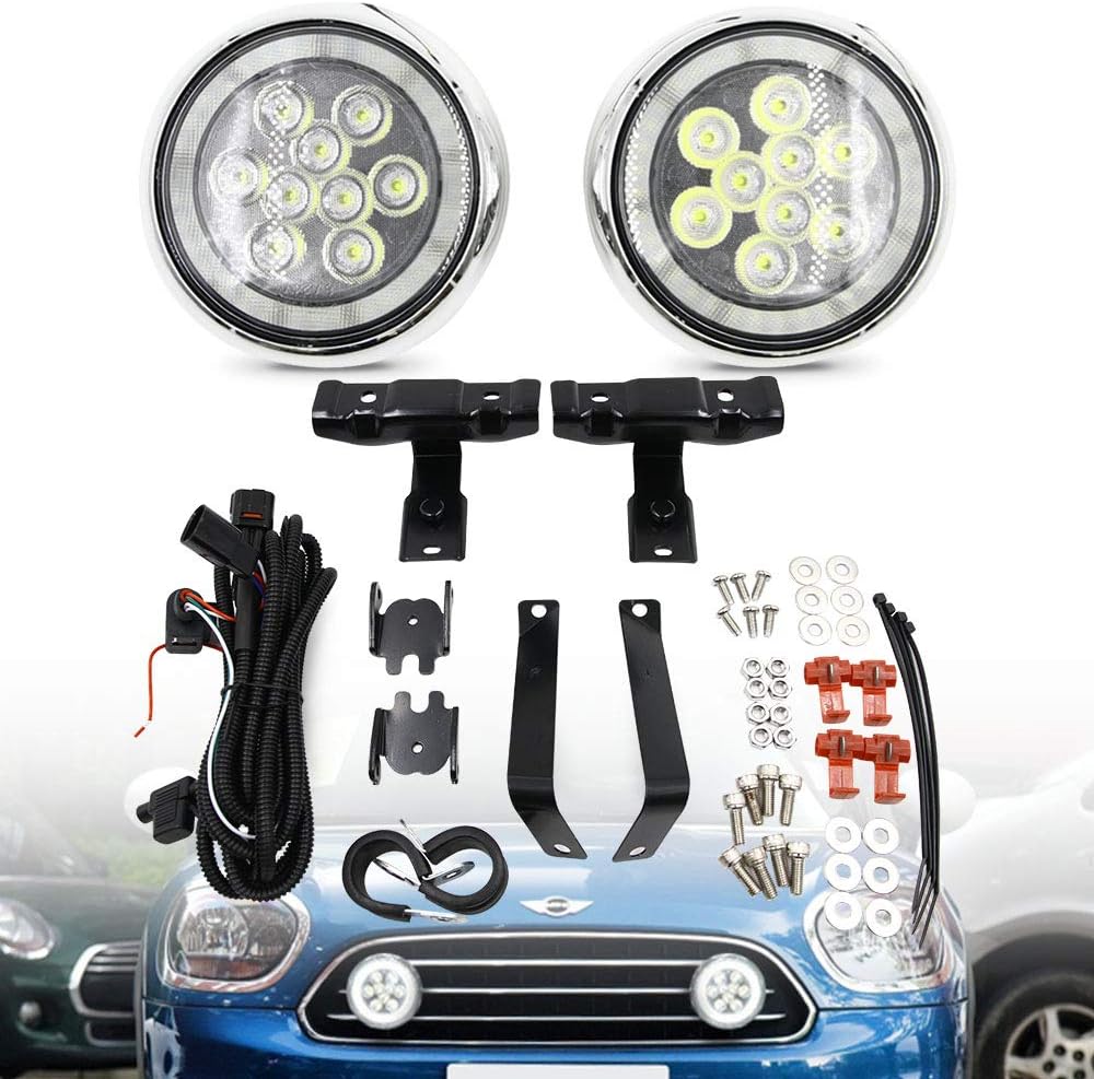 BRAND, CATEGORY, DRIVING, FOG & SPOT LIGHTS, NJSBYL, NJSBYL F60 Countryman Led Rally DRL Daytime Running Light For 2017-2020 Mini Cooper Countryman F60 Led Fog Lamps Light with Halo Ring DRL Driving Running Lights Chrome Shell